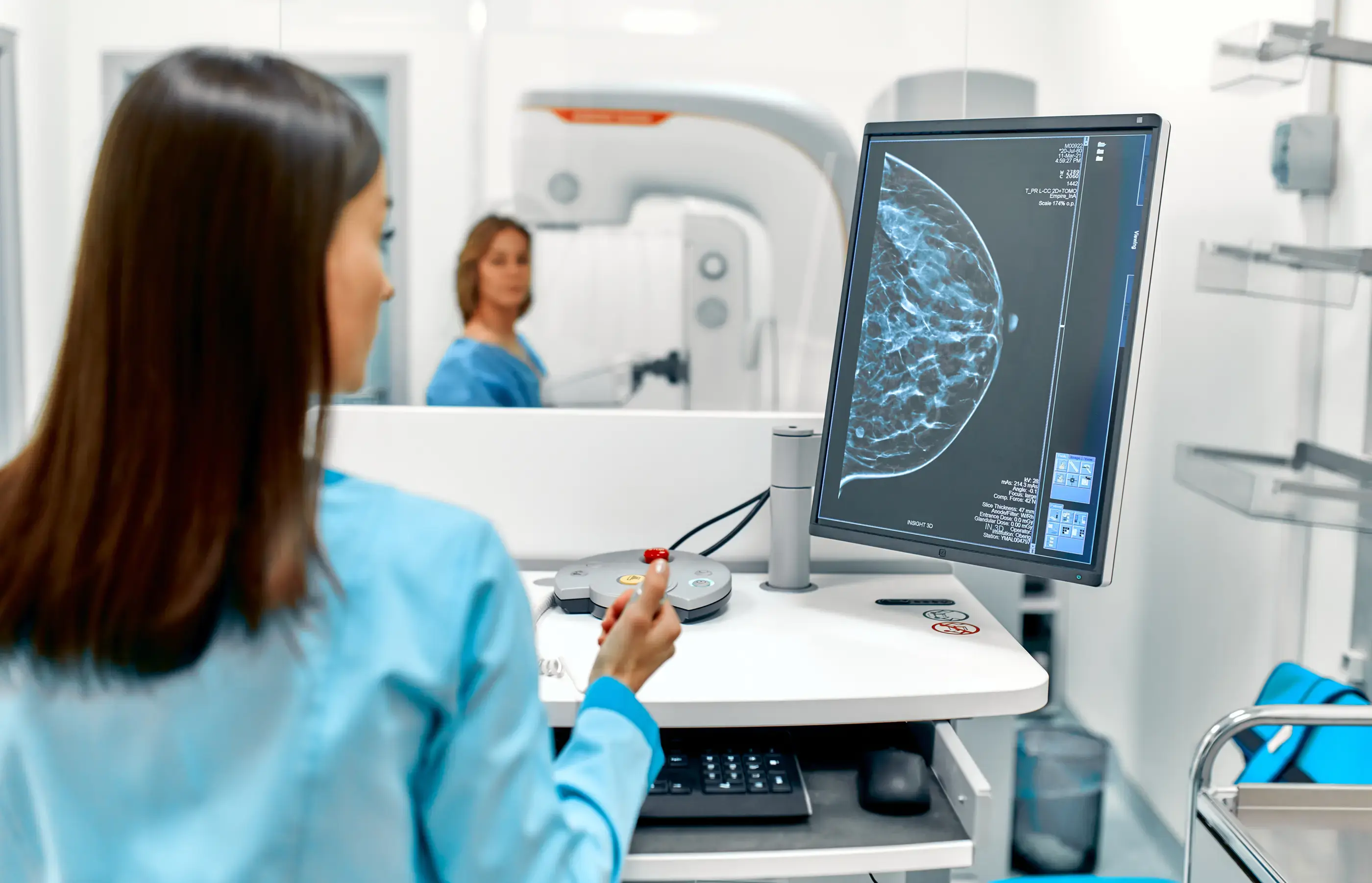 A mammography screening room in a modern clinic.