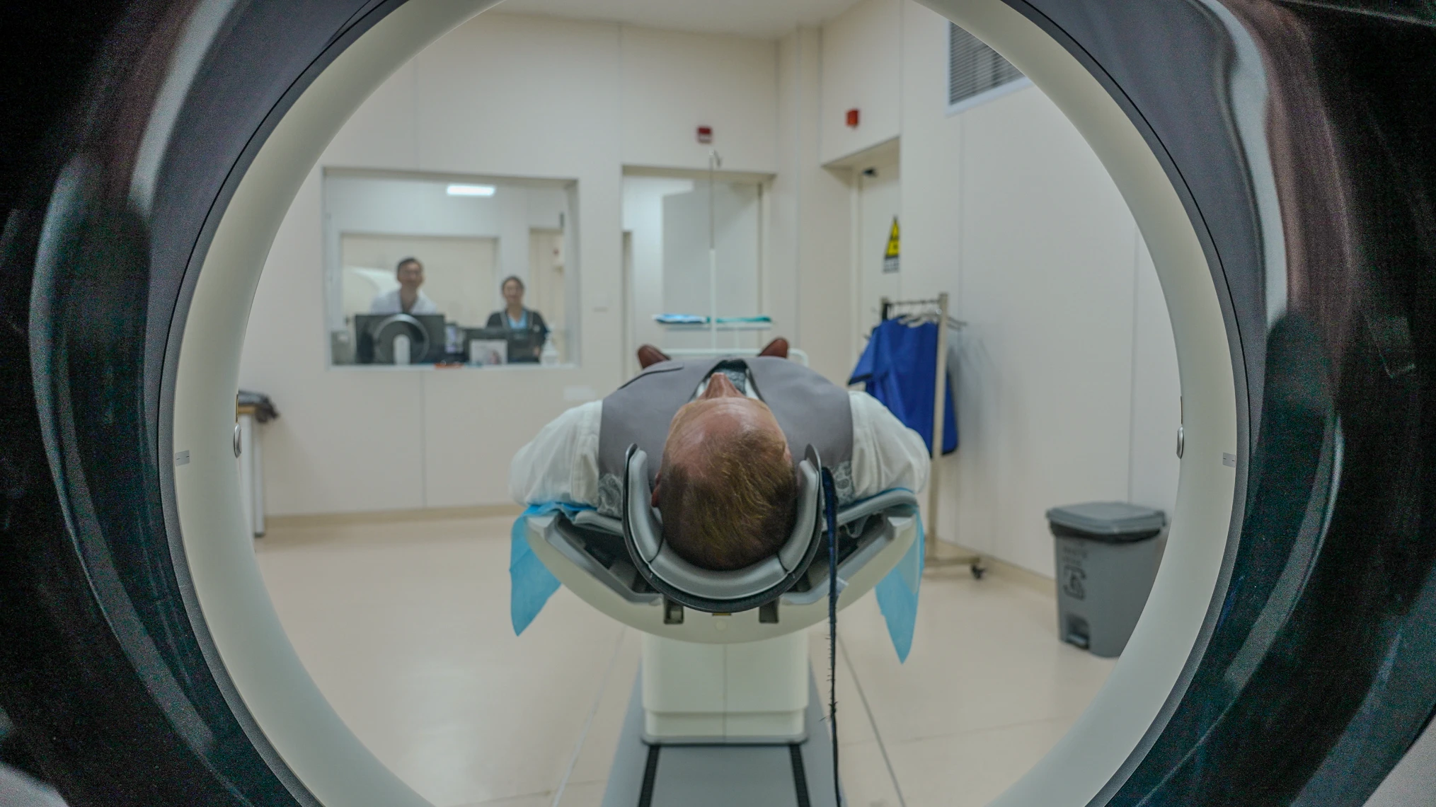 Advanced medical imaging machine photographed from a striking angle.