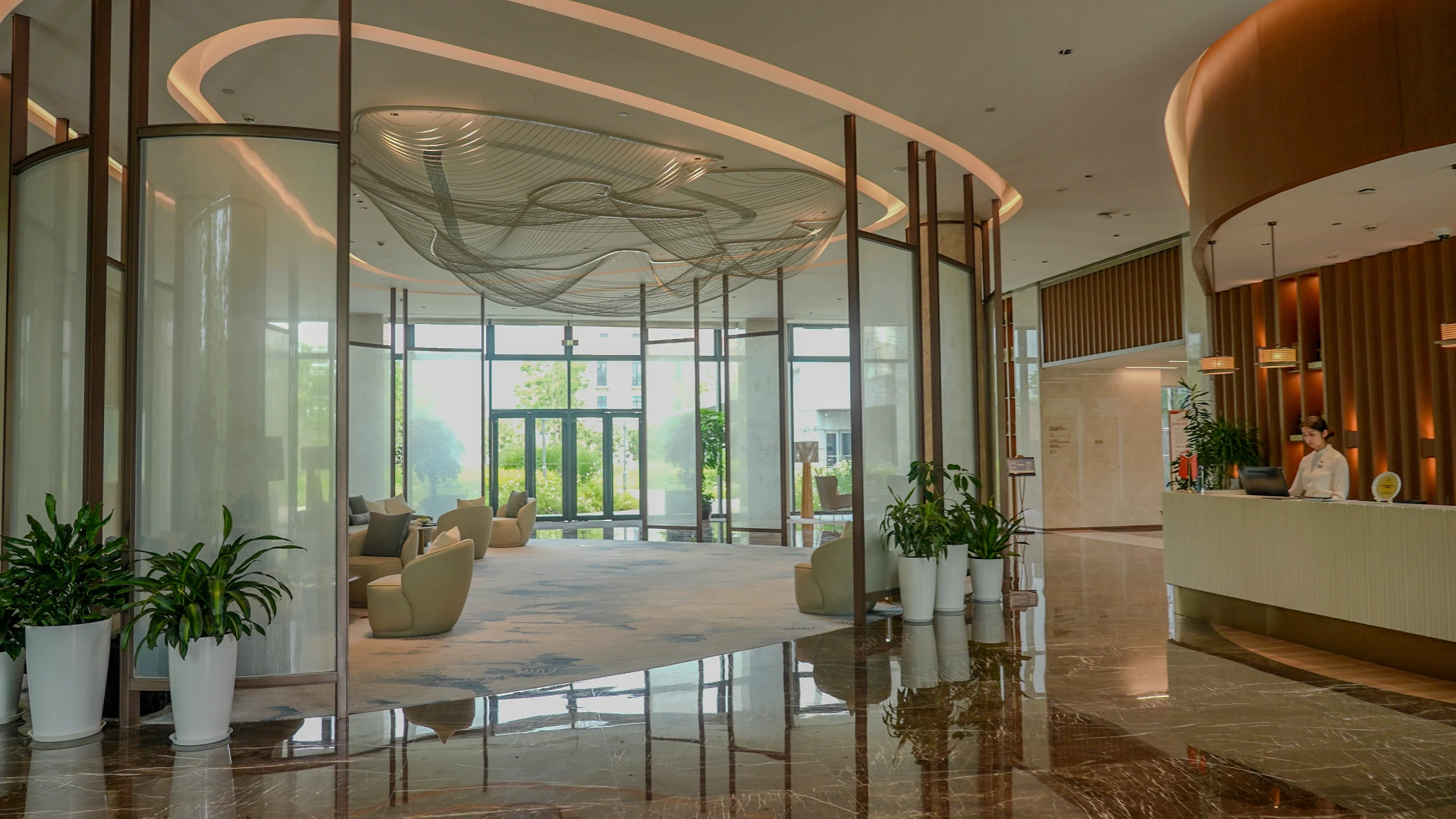 A bright hallway inside Shanghai International Medical Center.