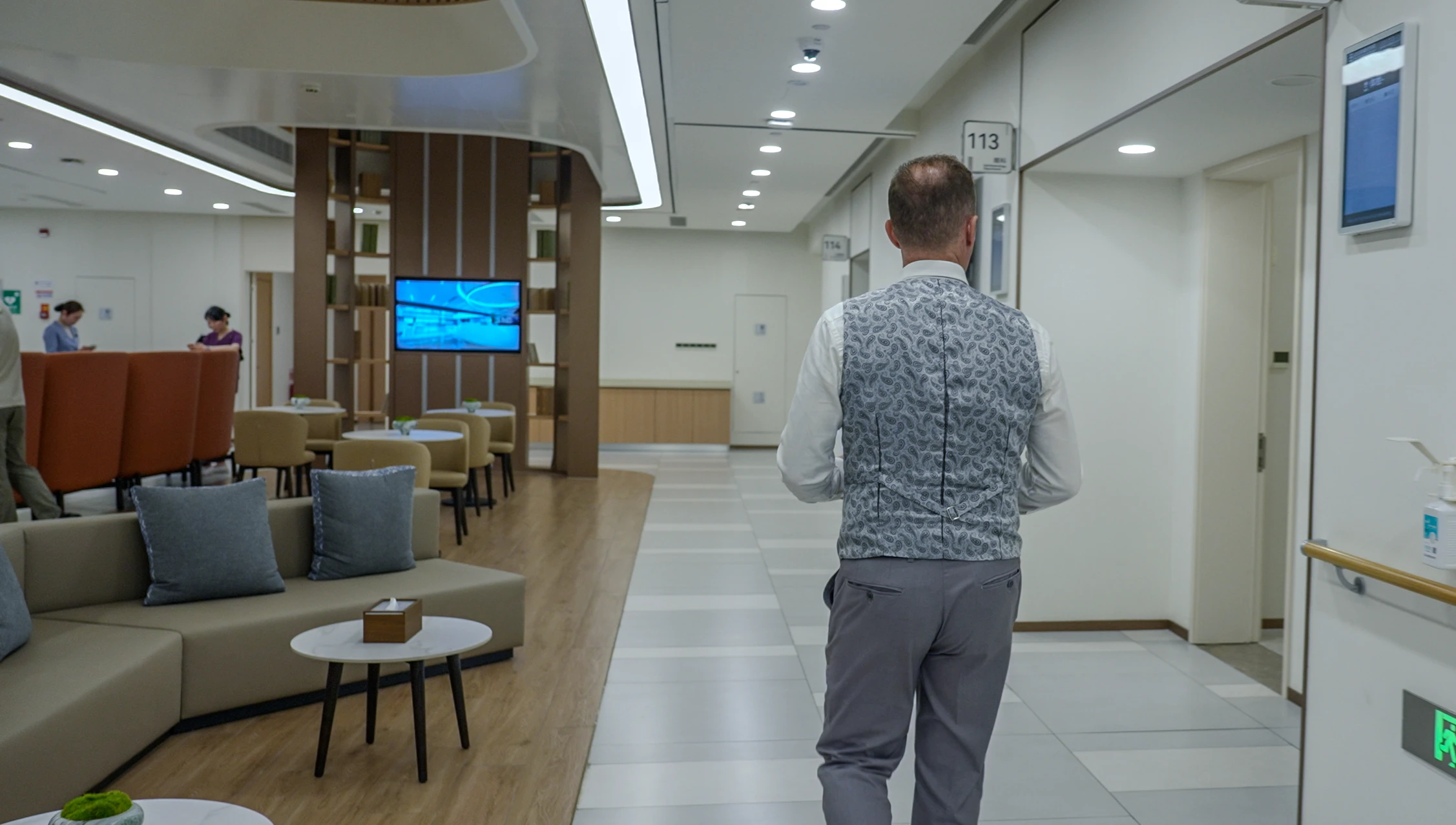 Walking through the hospital's modern facilities.